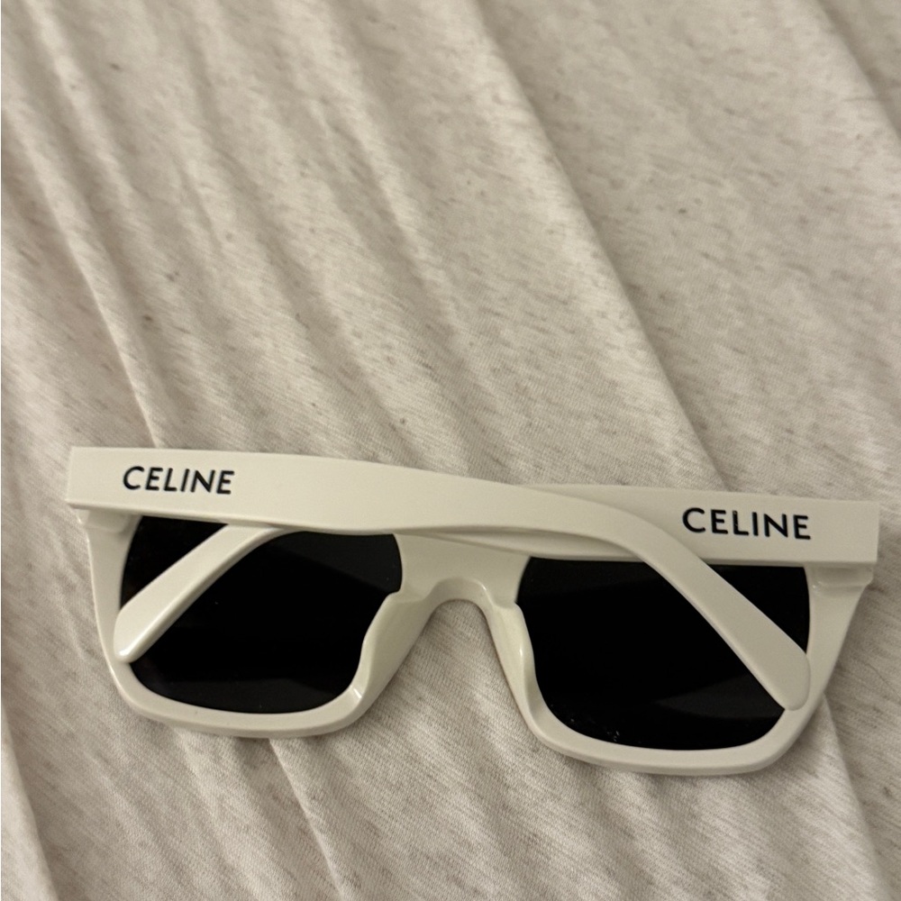 Celine White Frame Black Lens Sunglasses with Logo Temples